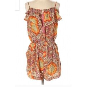 J Crew Women's Silk Orange Paisley Romper One Piece Shorts Outfit Size S